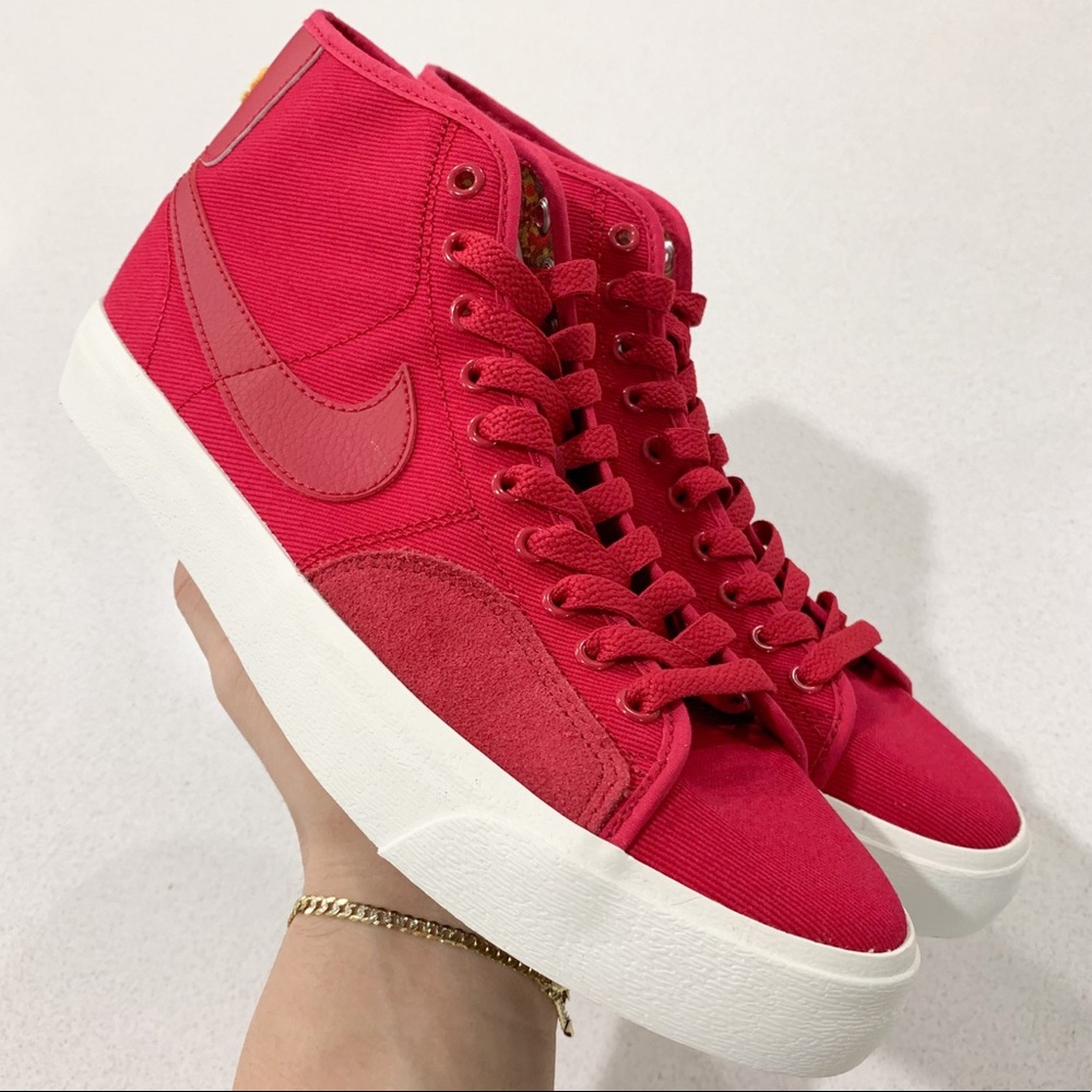 Nike Red and White High-Top Sneakers